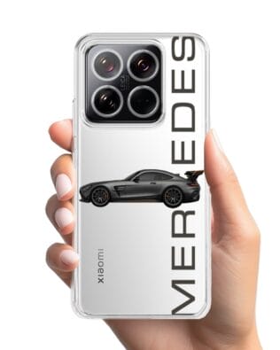 Etui do Xiaomi 14 Pro przeźroczyste, silikonowe Flexi, Szybkie Auta, Stalowe AMG-GT