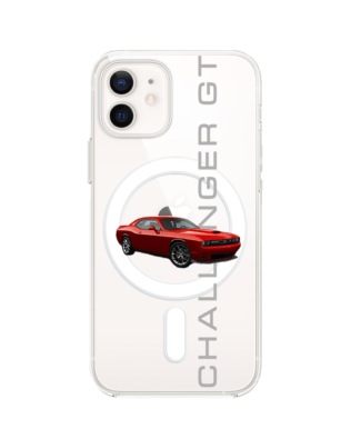 Etui do iPhone 12 z MagSafe przeźroczyste, silikonowe Flexi, Szybkie Auta, czerwony Challenger GT