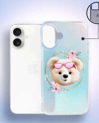 Etui do iPhone 16 IBIZU California Sunset, zmieniające kolor, Flower Queen, miś z kwiatami