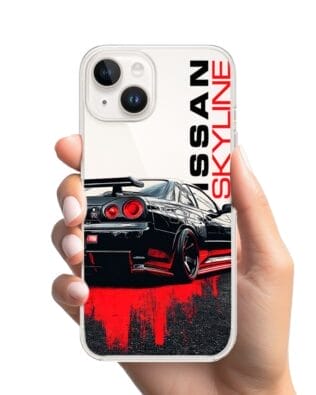 Etui do iPhone 14 przeźroczyste, silikonowe Flexi, Szybkie Auta, czarny Skyline