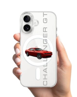 Etui do iPhone 16 z MagSafe przeźroczyste, silikonowe Flexi, Szybkie Auta, czerwony Challenger GT