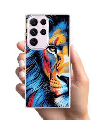 Etui do Samsung Galaxy S23 Ultra z MagSafe przeźroczyste, silikonowe Flexi, Dzika Mandala, Lwie spojrzenie