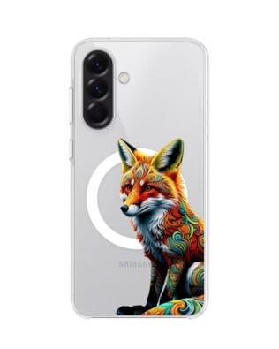 Etui do Samsung Galaxy A56 5G z MagSafe przeźroczyste, silikonowe Flexi, Dzika Mandala, Lis