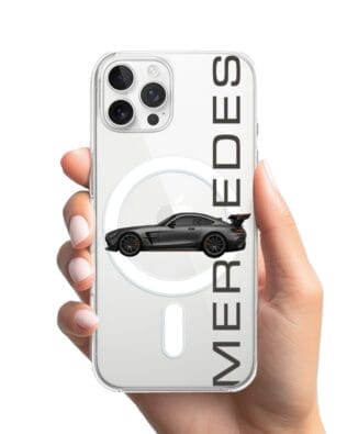 Etui do iPhone 12 Pro Max z MagSafe przeźroczyste, silikonowe Flexi, Szybkie Auta, Stalowe AMG-GT