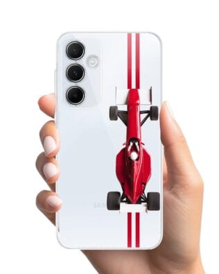 Etui do Samsung Galaxy A55 5G przeźroczyste, silikonowe Flexi, Szybkie Auta, czerwone F1