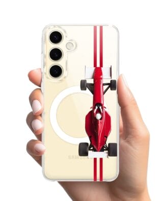 Etui do Samsung Galaxy S24 Plus z MagSafe przeźroczyste, silikonowe Flexi, Szybkie Auta, czerwone F1