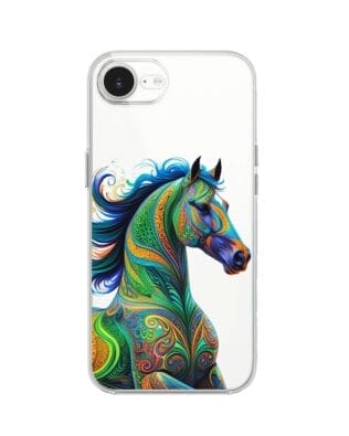 Etui do iPhone 16e przeźroczyste, silikonowe Flexi, Dzika Mandala, Koń