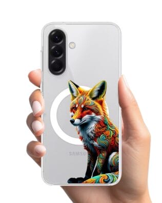 Etui do Samsung Galaxy A56 5G z MagSafe przeźroczyste, silikonowe Flexi, Dzika Mandala, Lis