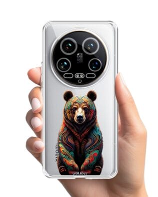 Etui do Xiaomi 14 Ultra przeźroczyste, silikonowe Flexi, Dzika Mandala, Niedźwiedź
