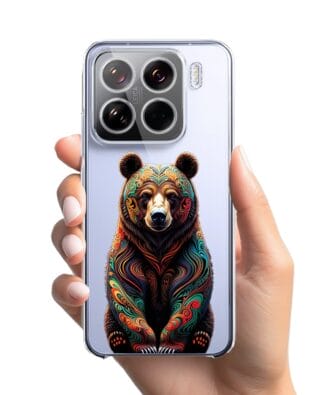 Etui do Xiaomi 15 przeźroczyste, silikonowe Flexi, Dzika Mandala, Niedźwiedź