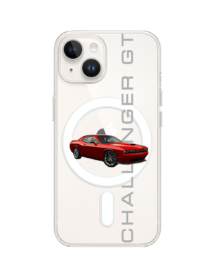 Etui do iPhone 14 z MagSafe przeźroczyste, silikonowe Flexi, Szybkie Auta, czerwony Challenger GT