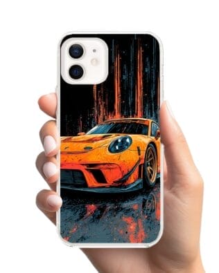 Etui do iPhone 12 Mini przeźroczyste, silikonowe Flexi, Szybkie Auta, Pomarańczowa 911
