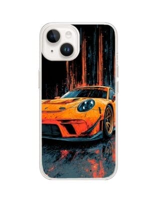 Etui do iPhone 13 Mini z MagSafe przeźroczyste, silikonowe Flexi, Szybkie Auta, Pomarańczowa 911
