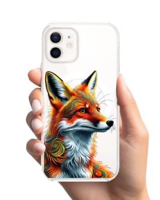 Etui do iPhone 12 z MagSafe przeźroczyste, silikonowe Flexi, Dzika Mandala, Twarz lisa