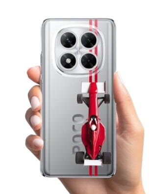 Etui do Xiaomi POCO X7 przeźroczyste, silikonowe Flexi, Szybkie Auta, czerwone F1