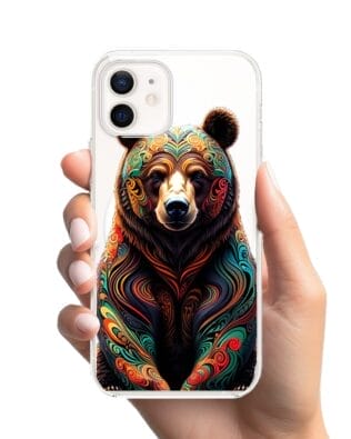 Etui do iPhone 12 z MagSafe przeźroczyste, silikonowe Flexi, Dzika Mandala, Niedźwiedź