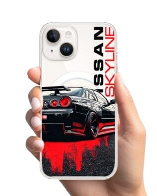 Etui do iPhone 14 z MagSafe przeźroczyste, silikonowe Flexi, Szybkie Auta, czarny Skyline