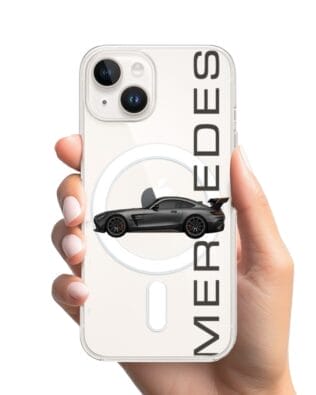 Etui do iPhone 14 Plus z MagSafe przeźroczyste, silikonowe Flexi, Szybkie Auta, Stalowe AMG-GT