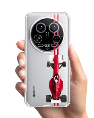 Etui do Xiaomi 14 Ultra przeźroczyste, silikonowe Flexi, Szybkie Auta, czerwone F1