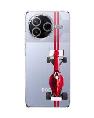 Etui do Xiaomi POCO F7 Pro przeźroczyste, silikonowe Flexi, Szybkie Auta, czerwone F1