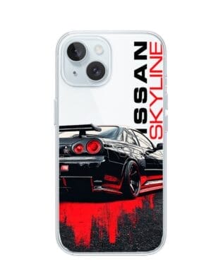 Etui do iPhone 15 przeźroczyste, silikonowe Flexi, Szybkie Auta, czarny Skyline