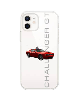 Etui do iPhone 12 Mini przeźroczyste, silikonowe Flexi, Szybkie Auta, czerwony Challenger GT