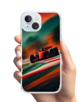 Etui do iPhone 15 przeźroczyste, silikonowe Flexi, Szybkie Auta, Wyścig F1