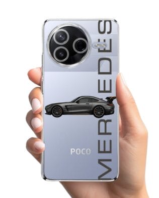 Etui do Xiaomi POCO F7 Pro przeźroczyste, silikonowe Flexi, Szybkie Auta, Stalowe AMG-GT