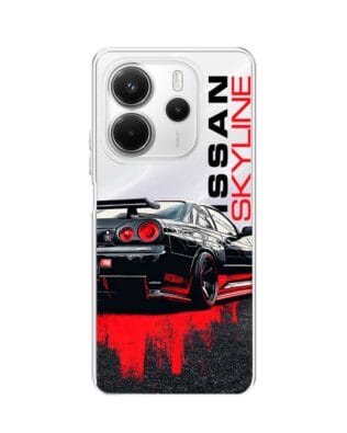 Etui do Xiaomi Redmi Note 14 5G przeźroczyste, silikonowe Flexi, Szybkie Auta, czarny Skyline