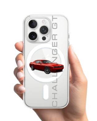 Etui do iPhone 16 Pro Max z MagSafe przeźroczyste, silikonowe Flexi, Szybkie Auta, czerwony Challenger GT