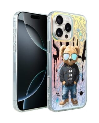 Etui do iPhone 16 Pro Max IBIZU California Sunset, zmieniające kolor, Graffiti Boy, artystyczny miś