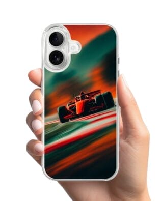 Etui do iPhone 16 z MagSafe przeźroczyste, silikonowe Flexi, Szybkie Auta, Wyścig F1