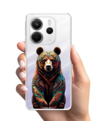 Etui do Xiaomi Redmi Note 14 5G przeźroczyste, silikonowe Flexi, Dzika Mandala, Niedźwiedź