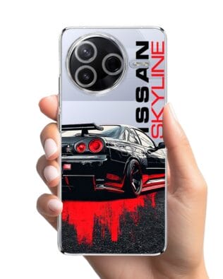 Etui do Xiaomi POCO F7 Pro przeźroczyste, silikonowe Flexi, Szybkie Auta, czarny Skyline