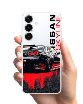 Etui do Samsung Galaxy S25 Plus przeźroczyste, silikonowe Flexi, Szybkie Auta, czarny Skyline