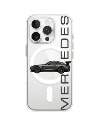 Etui do iPhone 14 Pro z MagSafe przeźroczyste, silikonowe Flexi, Szybkie Auta, Stalowe AMG-GT