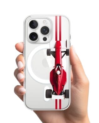Etui do iPhone 13 Pro Max z MagSafe przeźroczyste, silikonowe Flexi, Szybkie Auta, czerwone F1