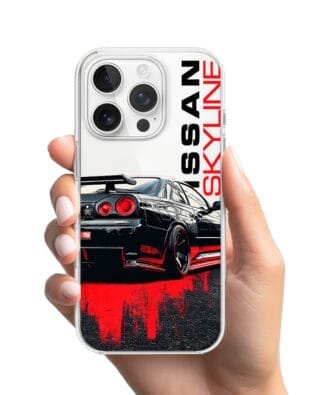 Etui do iPhone 14 Pro przeźroczyste, silikonowe Flexi, Szybkie Auta, czarny Skyline