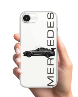 Etui do iPhone 16e przeźroczyste, silikonowe Flexi, Szybkie Auta, Stalowe AMG-GT