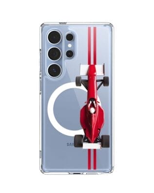 Etui do Samsung Galaxy S25 Ultra z MagSafe przeźroczyste, silikonowe Flexi, Szybkie Auta, czerwone F1