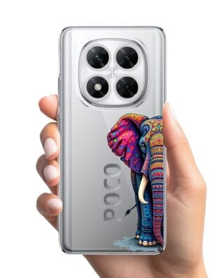 Etui do Xiaomi POCO X7 przeźroczyste, silikonowe Flexi, Dzika Mandala, Słoń