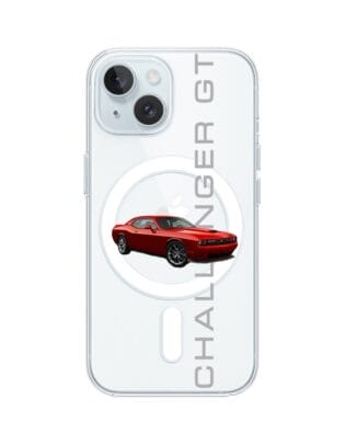 Etui do iPhone 15 z MagSafe przeźroczyste, silikonowe Flexi, Szybkie Auta, czerwony Challenger GT