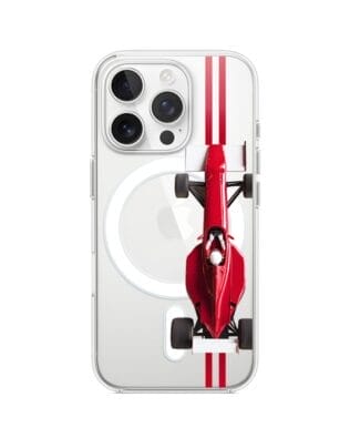 Etui do iPhone 13 Pro Max z MagSafe przeźroczyste, silikonowe Flexi, Szybkie Auta, czerwone F1