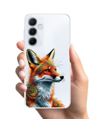 Etui do Samsung Galaxy A55 5G przeźroczyste, silikonowe Flexi, Dzika Mandala, Twarz lisa