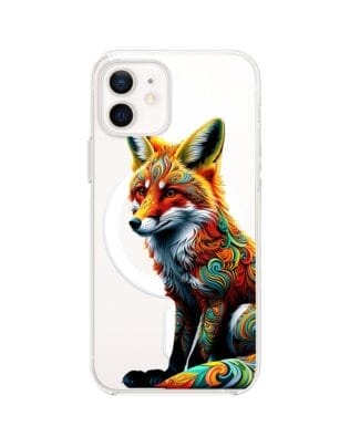 Etui do iPhone 12 z MagSafe przeźroczyste, silikonowe Flexi, Dzika Mandala, Lis