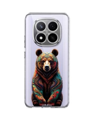 Etui do Xiaomi Redmi Note 14 Pro 4G przeźroczyste, silikonowe Flexi, Dzika Mandala, Niedźwiedź