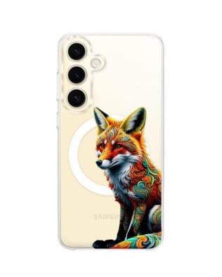 Etui do Samsung Galaxy S24 z MagSafe przeźroczyste, silikonowe Flexi, Dzika Mandala, Lis
