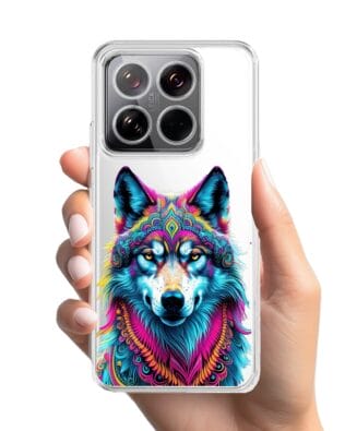 Etui do Xiaomi 14 przeźroczyste, silikonowe Flexi, Dzika Mandala, Wilk