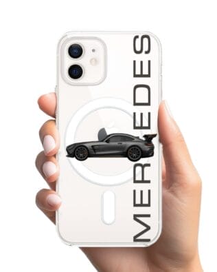 Etui do iPhone 12 z MagSafe przeźroczyste, silikonowe Flexi, Szybkie Auta, Stalowe AMG-GT