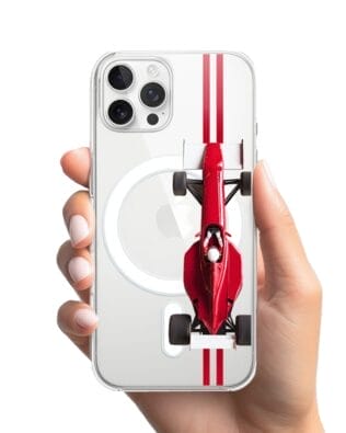 Etui do iPhone 12 Pro Max z MagSafe przeźroczyste, silikonowe Flexi, Szybkie Auta, czerwone F1